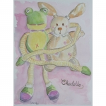 Aquarelle des doucous grenouille et lapin de Charlotte, réalisée par Chenel