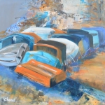 Tableau de Chenel, peinture acrylique - plates, annexes, barques