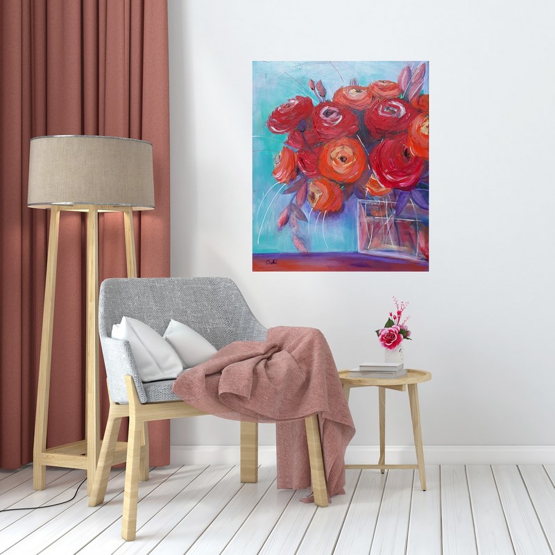 Tableau bouquet de renoncules - ranunculus bouquet painting