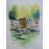 aquarelle portillon et vieux mur, aquarelle originale peinte à la main par une artiste peintre bretonne