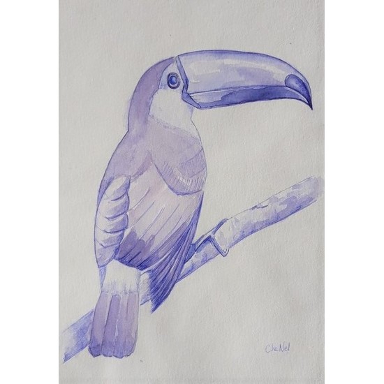 Aquarelle toucan, peinte à la main par artiste peintre CheNel, aquarelle et stylo bille