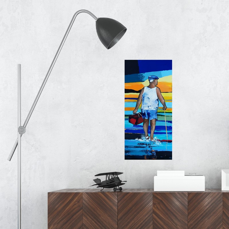 tableau 40x20, peinture acrylique originale et unique, pêche à pieds