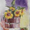 aquarelle 40 x 30 cm, représentant des tournesols dans leur vase,CheNel artiste peintre Bretonne et Française, œuvre d'art originale et unique