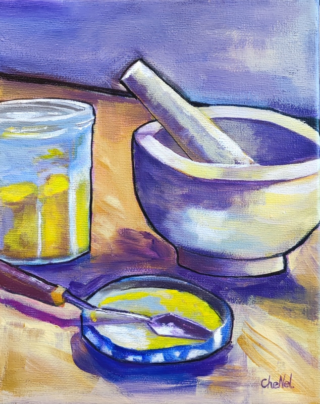 Tableau peinture acrylique 20 x 25 cm, couleurs jaunes et violet mauve, mélange de couleurs CheNel artiste peintre Bretonne et Française, œuvre d'art originale et unique