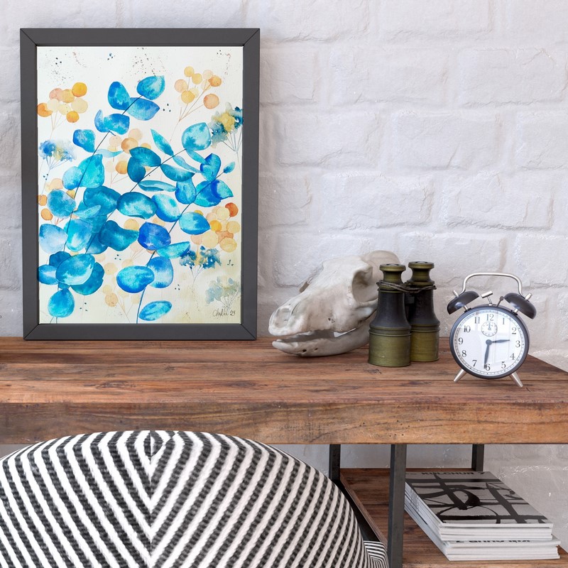 Aquarelle eucalyptus, eucalyptus bleu, format 40 x 30, artiste Bretonne, aquarelle originale
