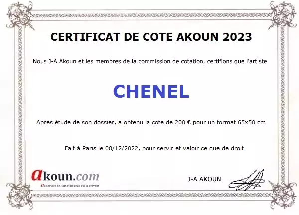 cotation artiste peintre CheNel, cotation officielle peintre CheNel, cotation Akoun de l'artiste peintre CheNel