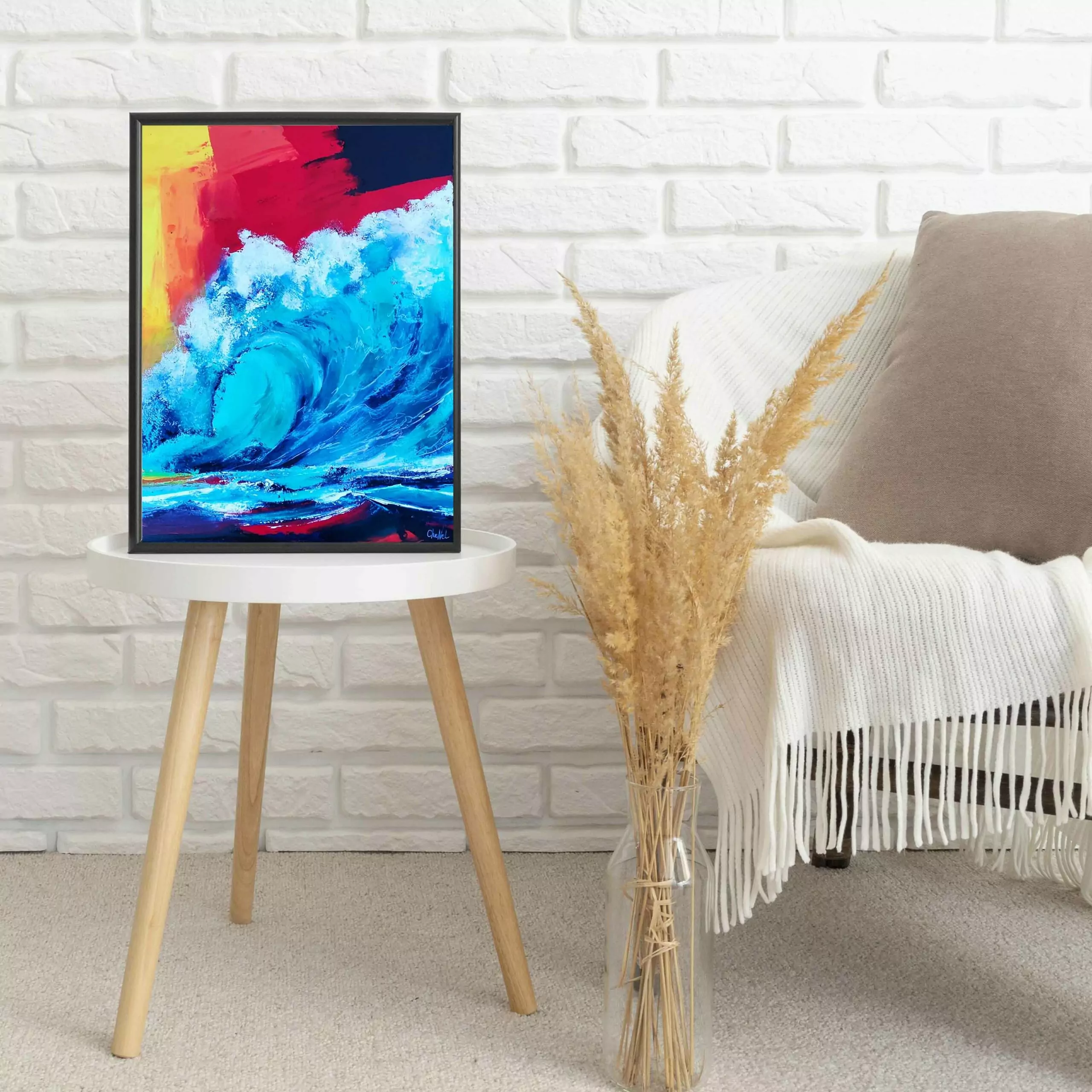 Tableau en peinture acrylique au couteau, représentant une vague, la vague de Teahupo'o, tableau contemporain et modern, réalisé et peint par l'artiste peintre CheNel