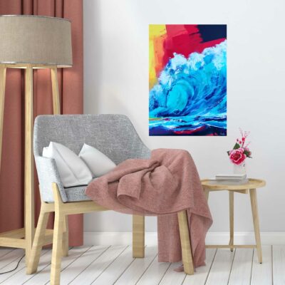 Tableau en peinture acrylique au couteau, représentant une vague, la vague de Teahupo'o, tableau contemporain et modern, réalisé et peint par l'artiste peintre CheNel