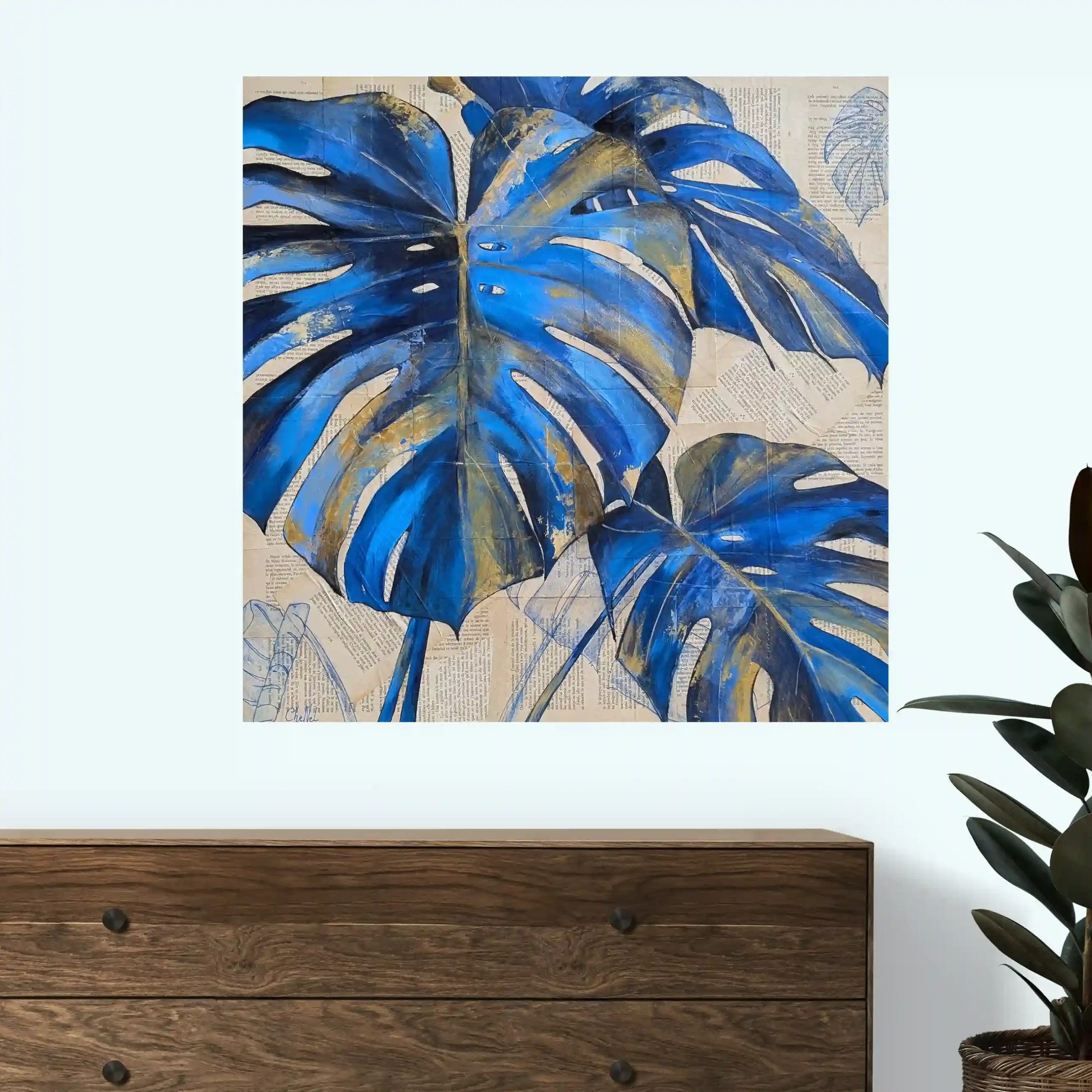 Technique mixte. Peinture sur contemporaine moderne et abstraite sur papier collé.